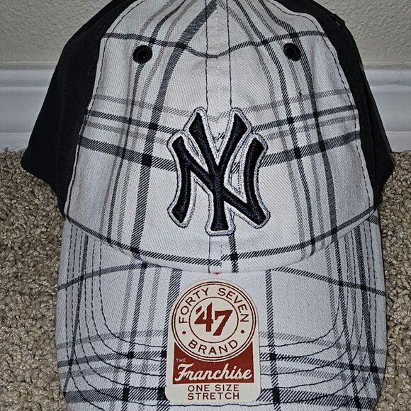 *Vintage* 2009 MLB NY Yankees 2-tone Plaid Blue Hat - 47 Brand - One Size Str - Picture 1 of 3